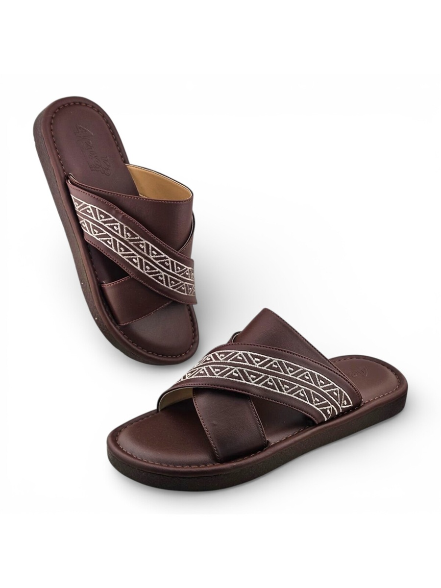 Coffee Brown Embroidered Open Toe Arabic Sandals