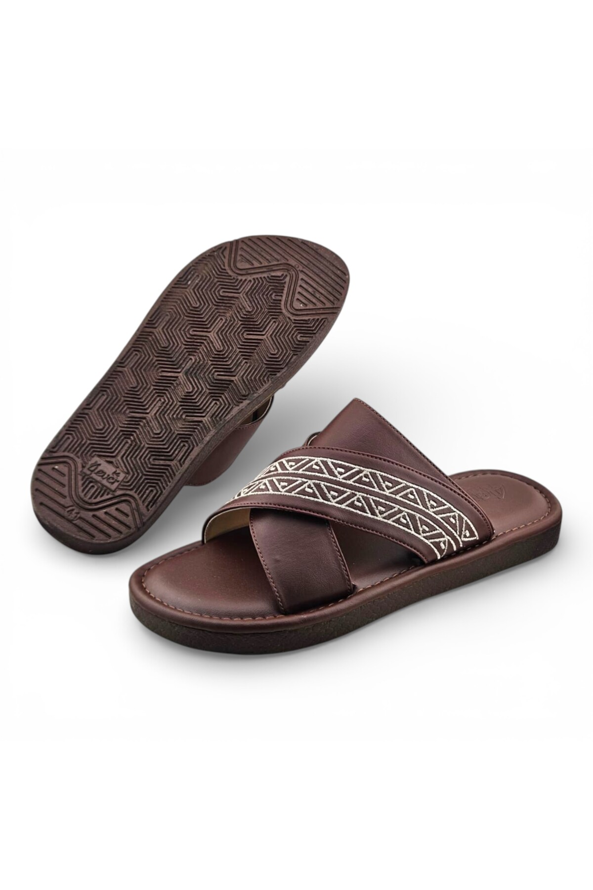 Coffee Brown Embroidered Open Toe Arabic Sandals