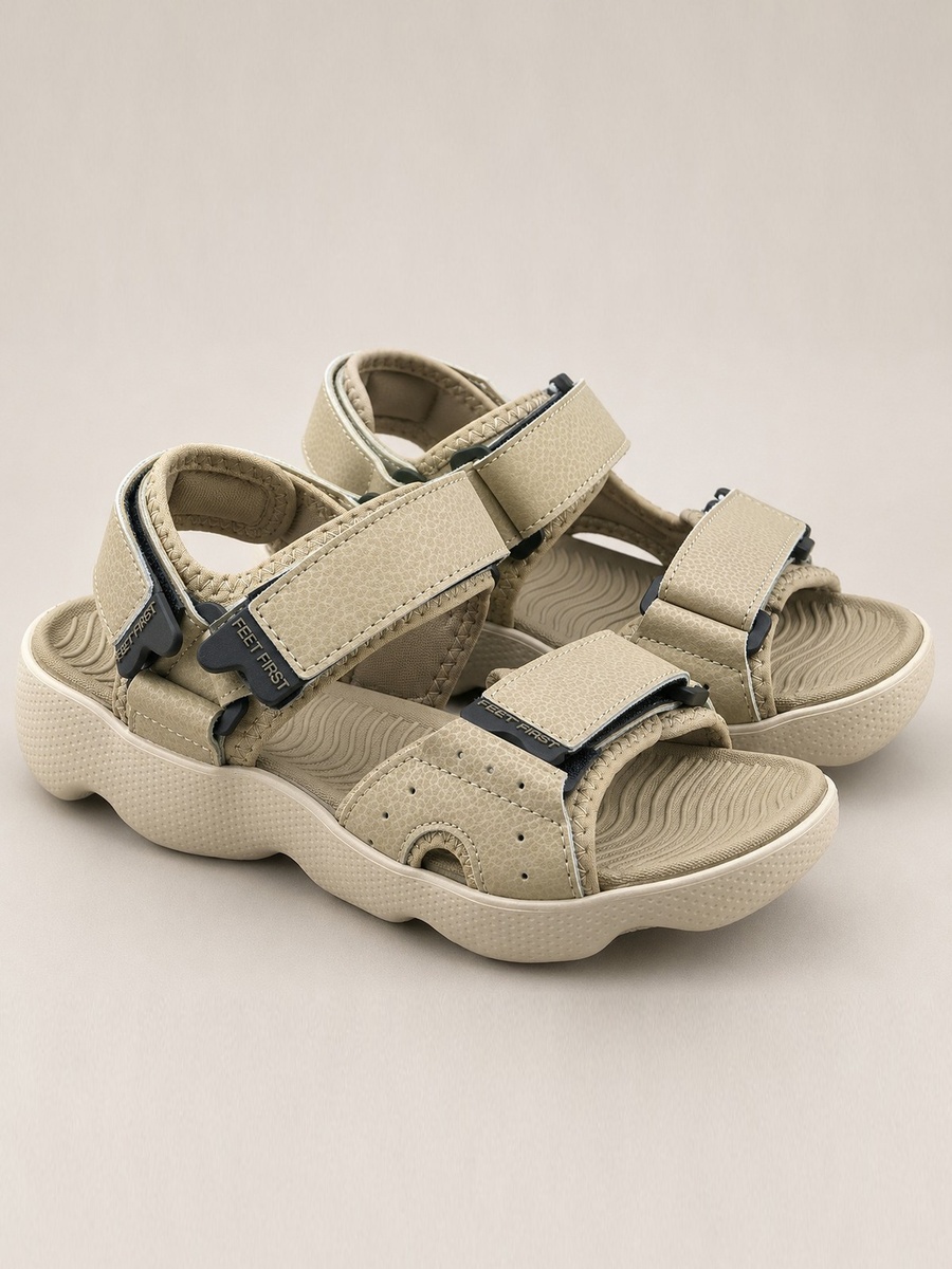 Khaki Men Casual Comfort Sandals with Velcro Straps
