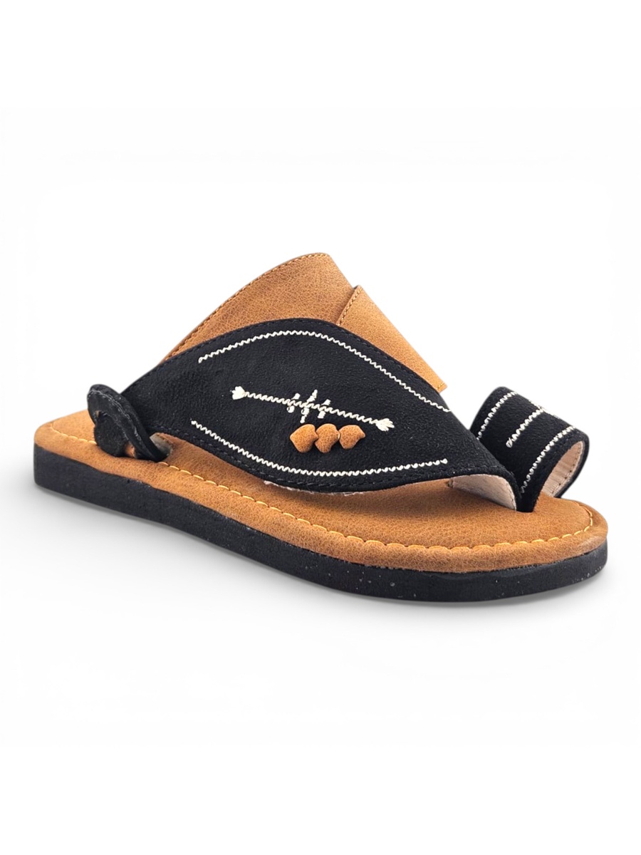 Boys Black Color Block Strap Comfort Arabic Slippers
