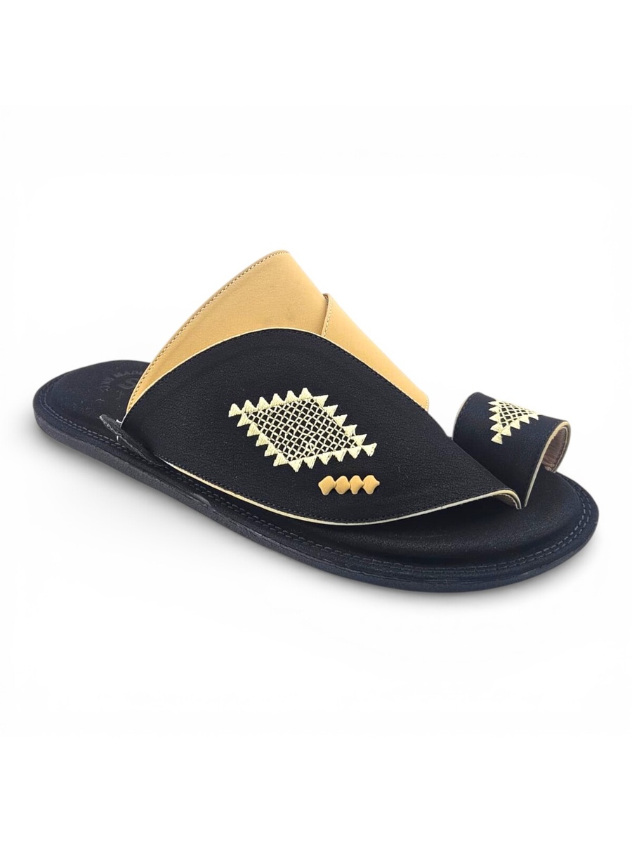 Men Black Arabic Sandals with Gold Embroidery