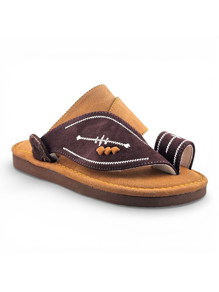 Boys Brown Color Block Strap Comfort Arabic Slippers