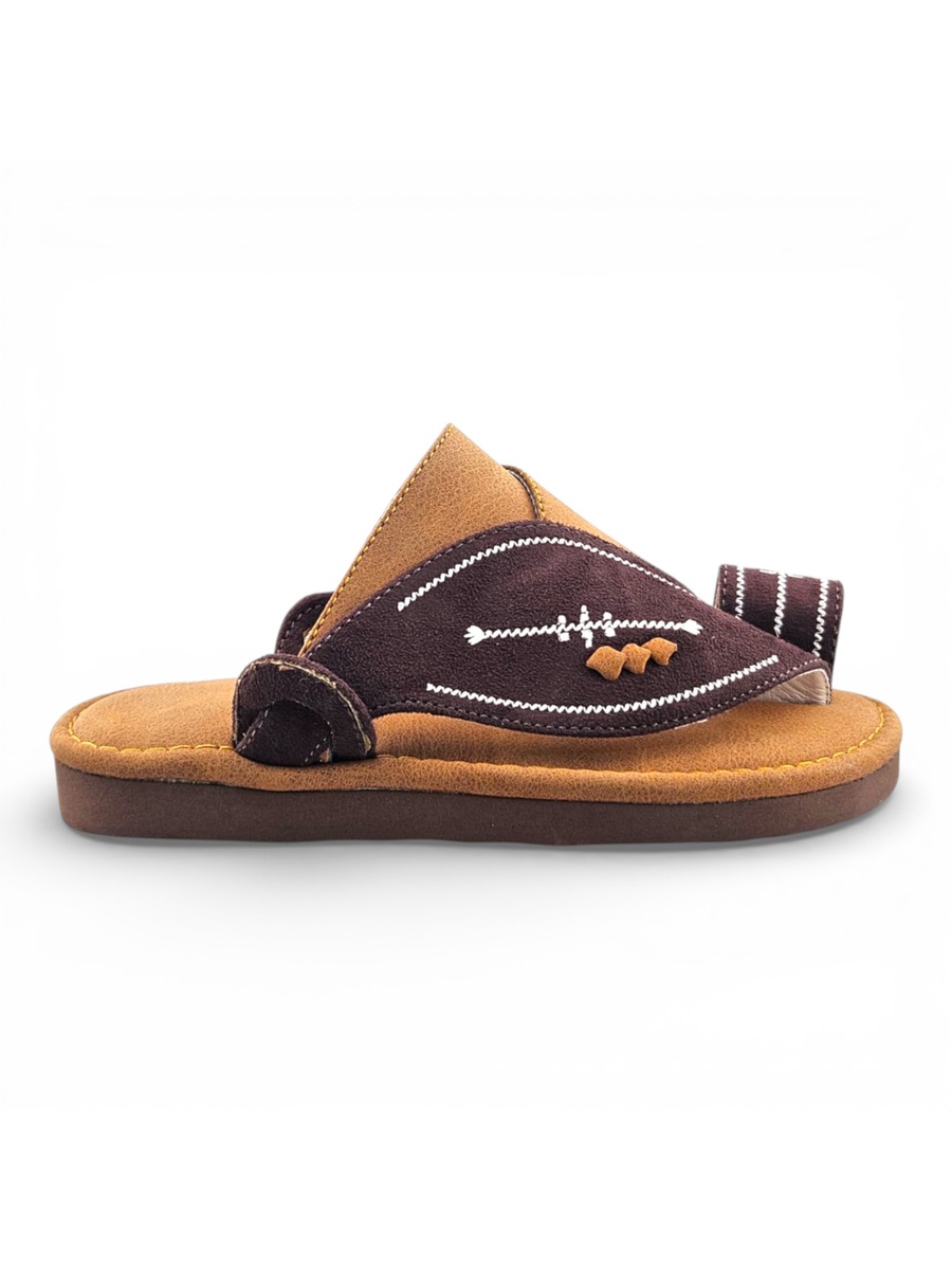 Boys Brown Color Block Strap Comfort Arabic Slippers