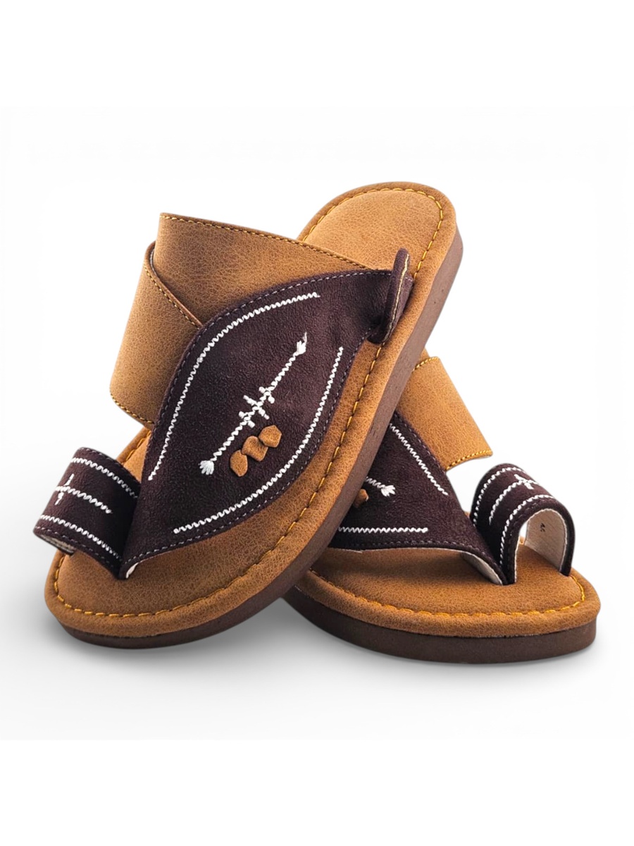 Boys Brown Color Block Strap Comfort Arabic Slippers