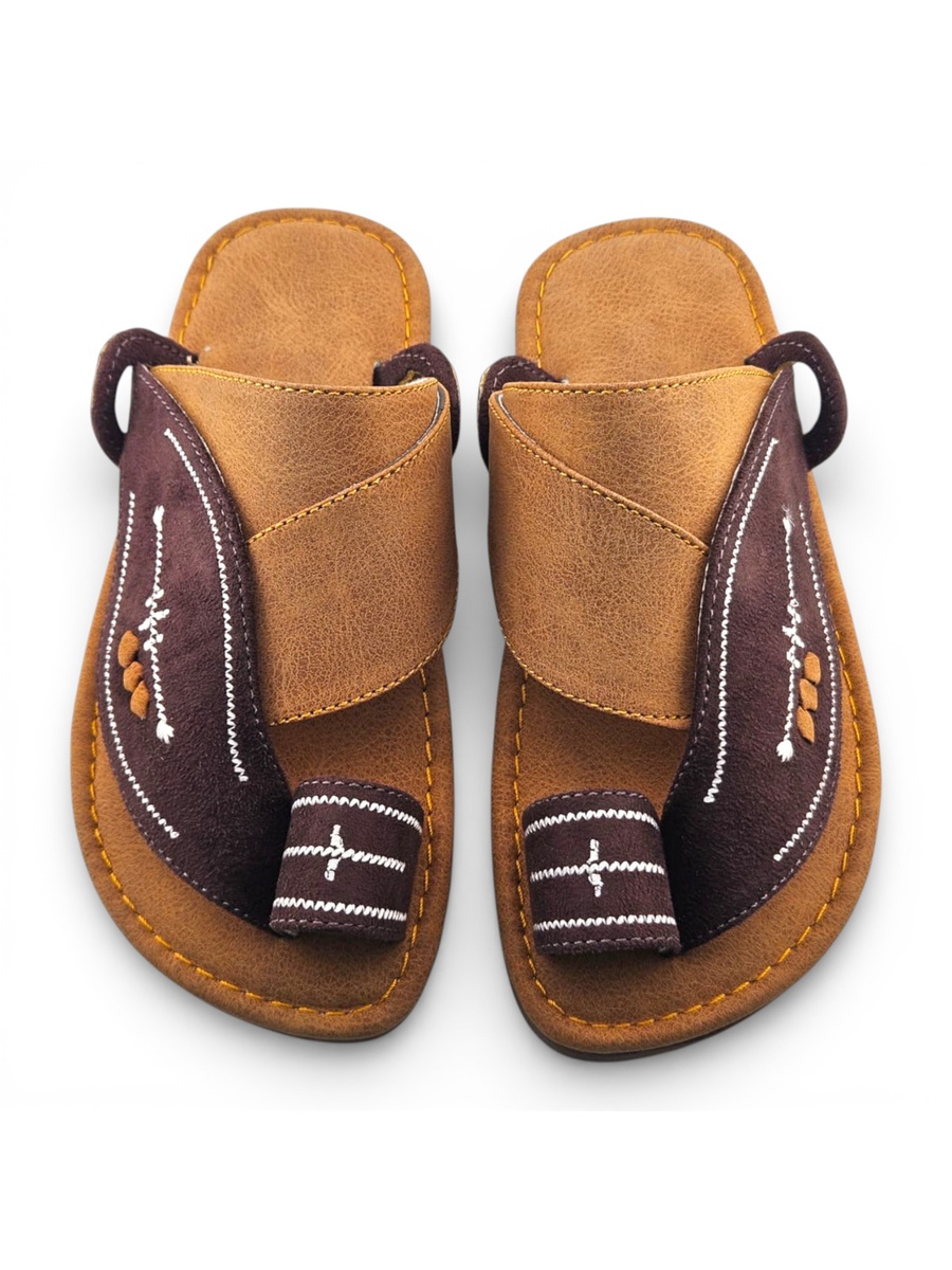 Boys Brown Color Block Strap Comfort Arabic Slippers