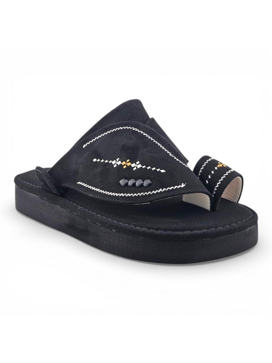 Boys Black Embroidered Strap Arabic Slippers