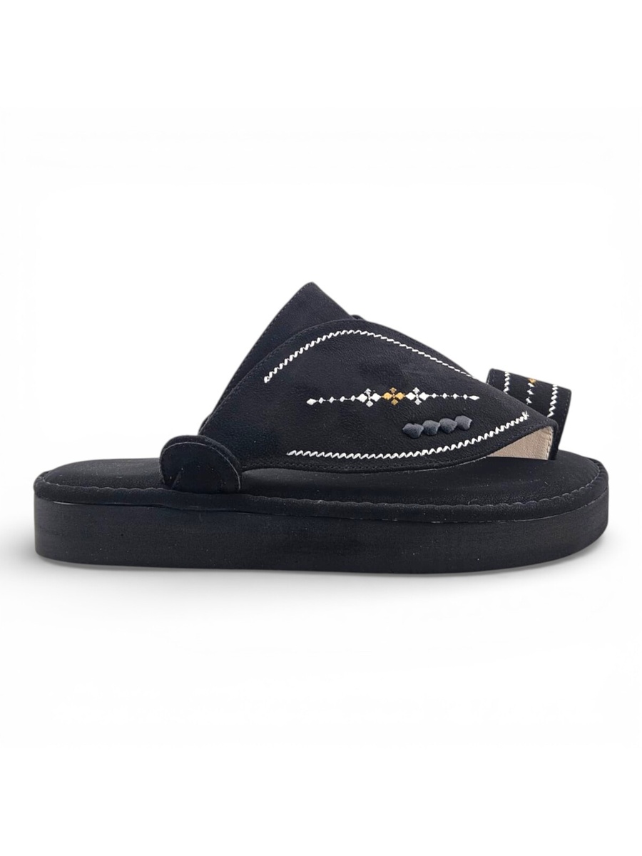 Boys Black Embroidered Strap Arabic Slippers