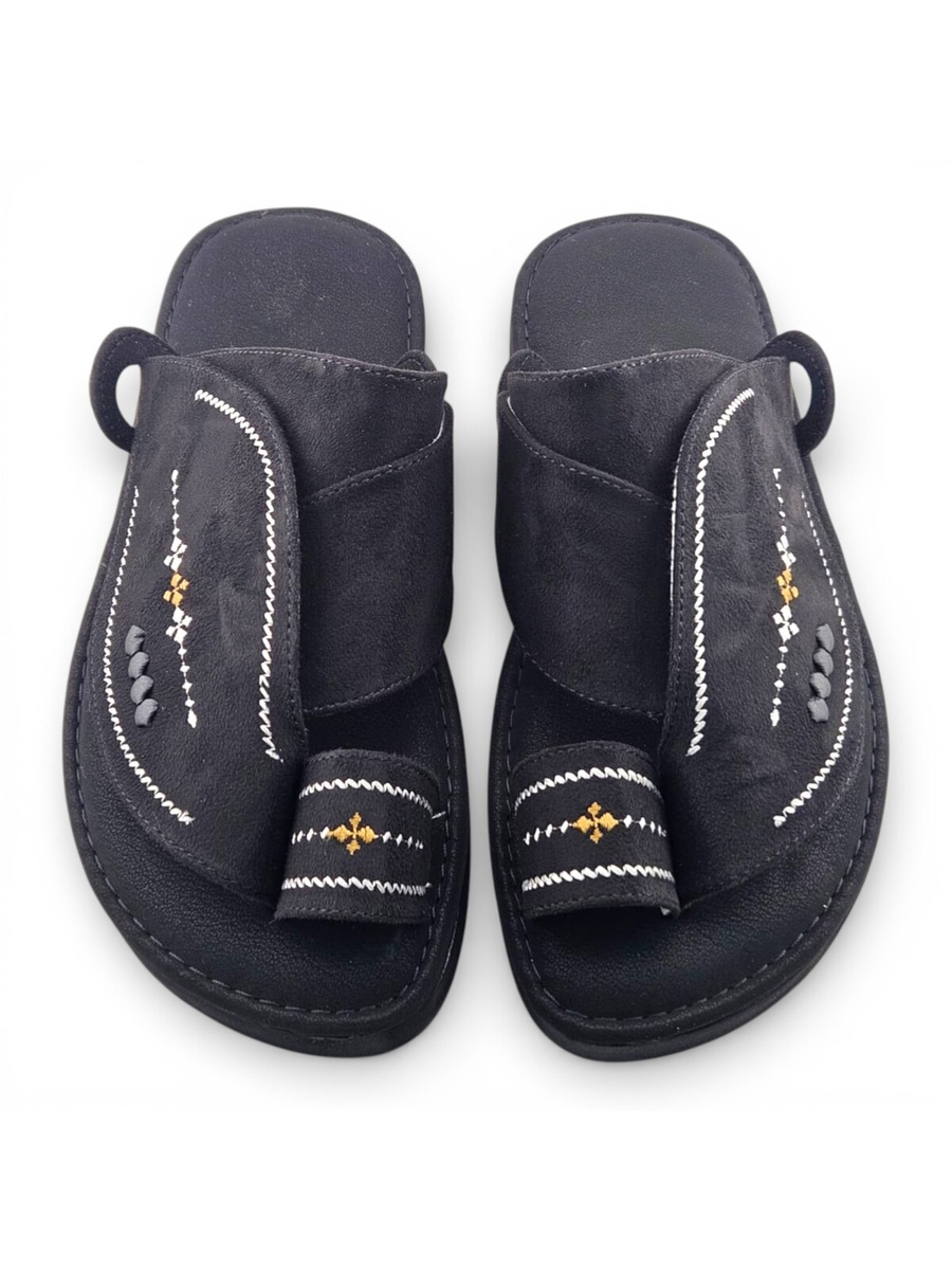 Boys Black Embroidered Strap Arabic Slippers