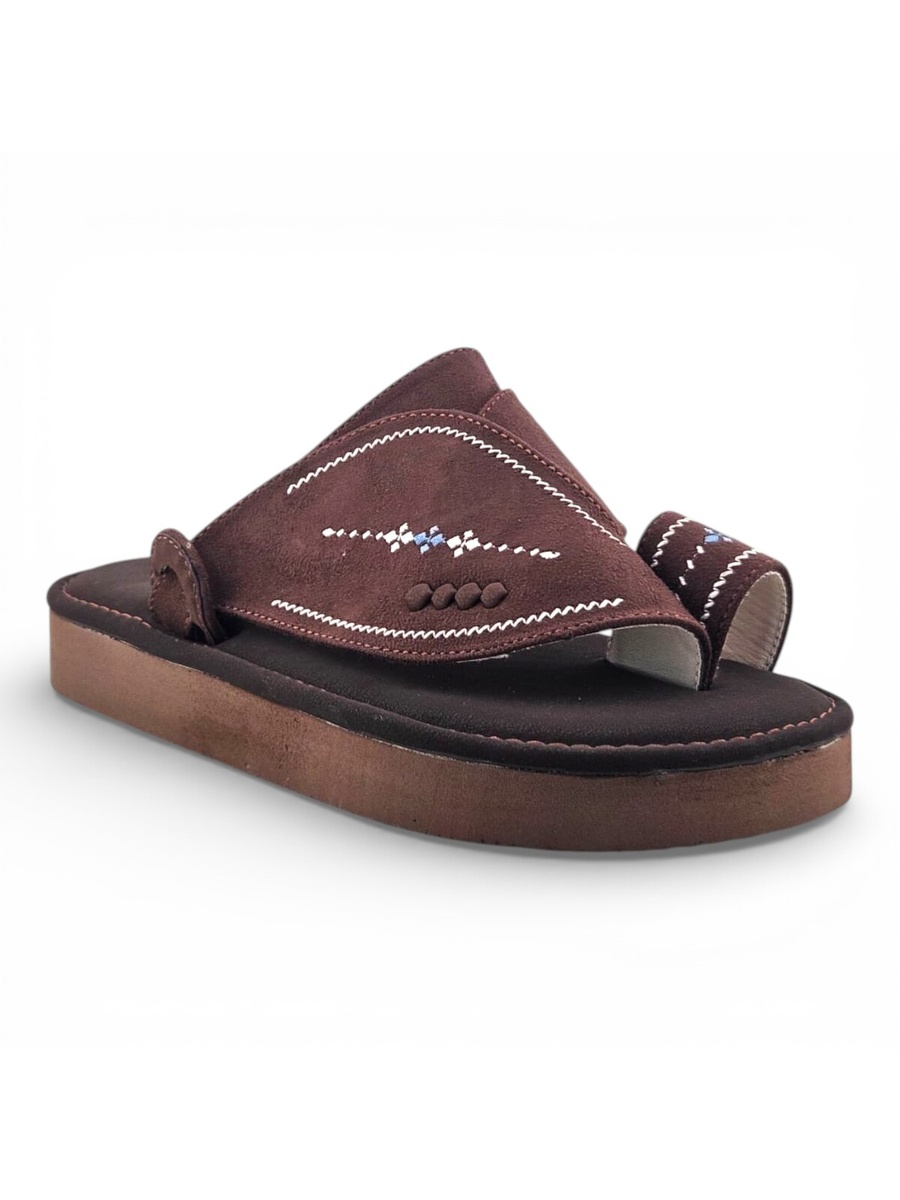Boys Brown Embroidered Strap Arabic Slippers