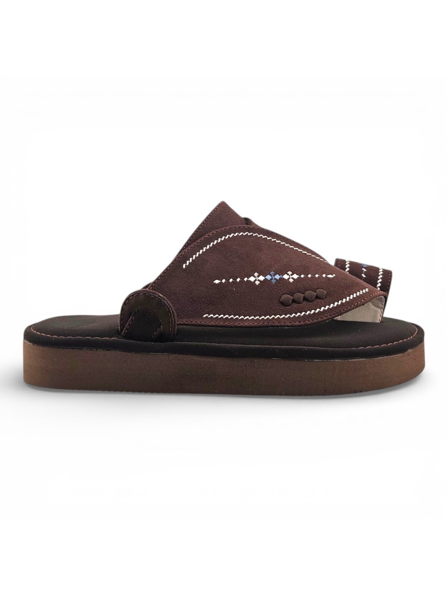 Boys Brown Embroidered Strap Arabic Slippers