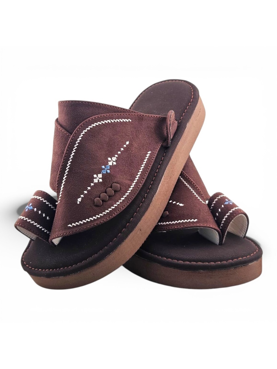 Boys Brown Embroidered Strap Arabic Slippers