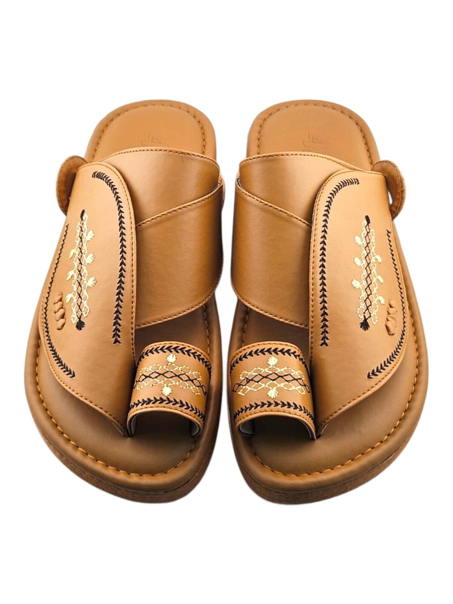 Tan Embroidered Arabic Sandals