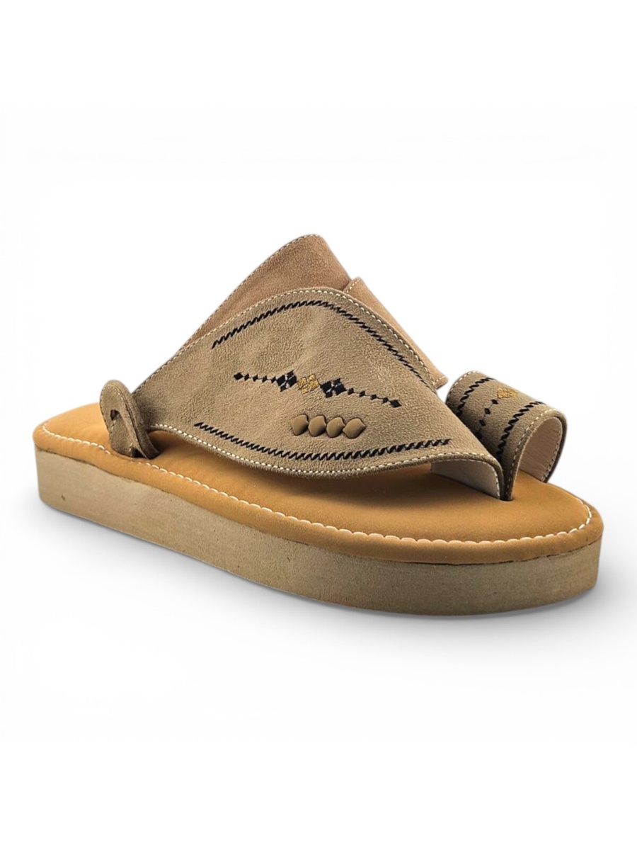 Boys Beige Embroidered Strap Arabic Slippers