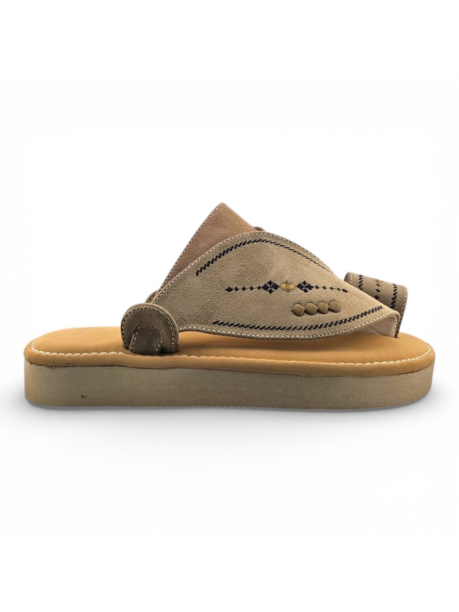 Boys Beige Embroidered Strap Arabic Slippers