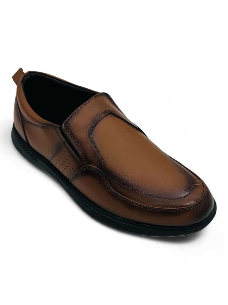 Men Tan Leather Slip-On Formal Shoes - Elegant Comfort