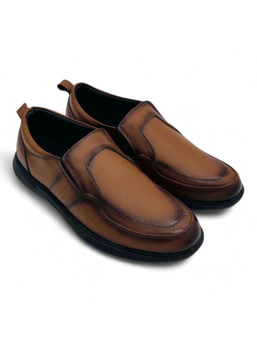 Men Tan Leather Slip-On Formal Shoes - Elegant Comfort