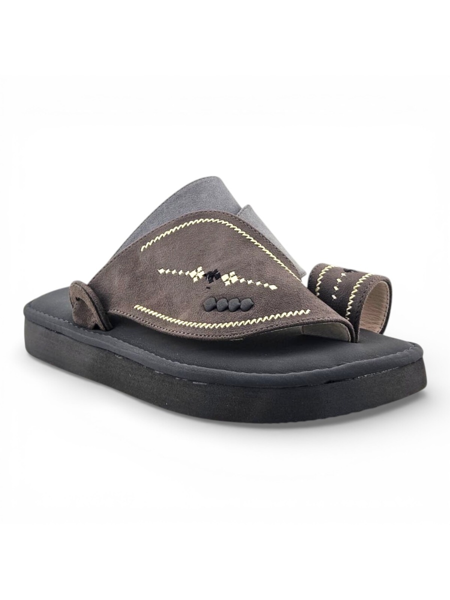 Boys Olive Embroidered Strap Arabic Slippers