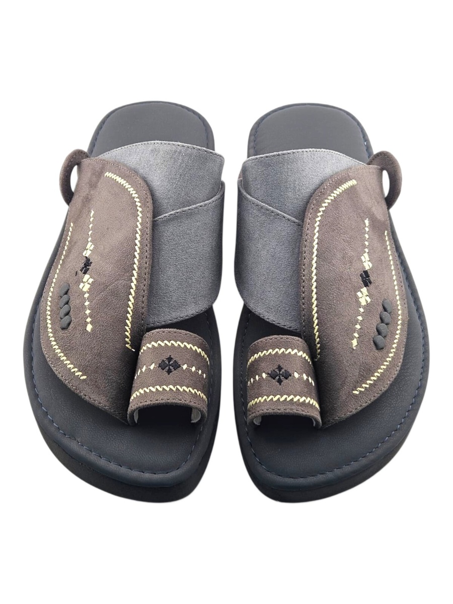 Boys Olive Embroidered Strap Arabic Slippers