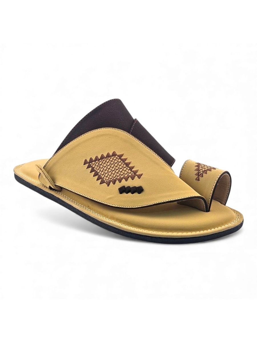Beige Men Arabic Sandals with Traditional Embroidery
