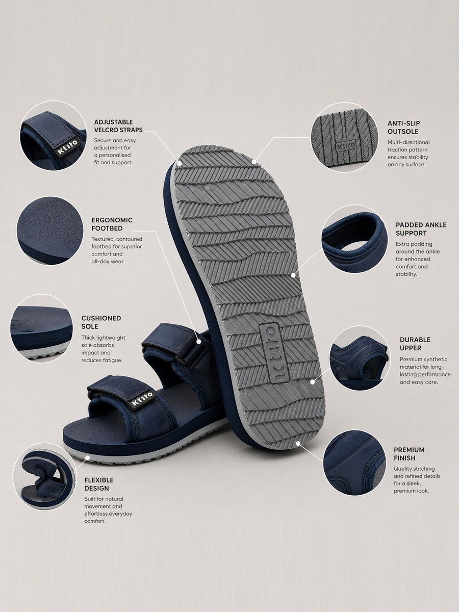 Men Navy Blue Comfort Sandals with Adjustable Straps - Ideal for Casual Wear and Outdoors