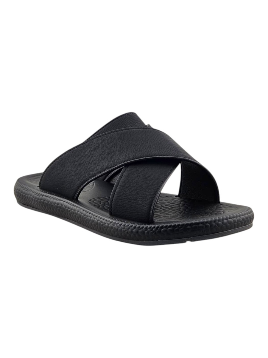 Men Black Cross-Strap Comfort Sandals