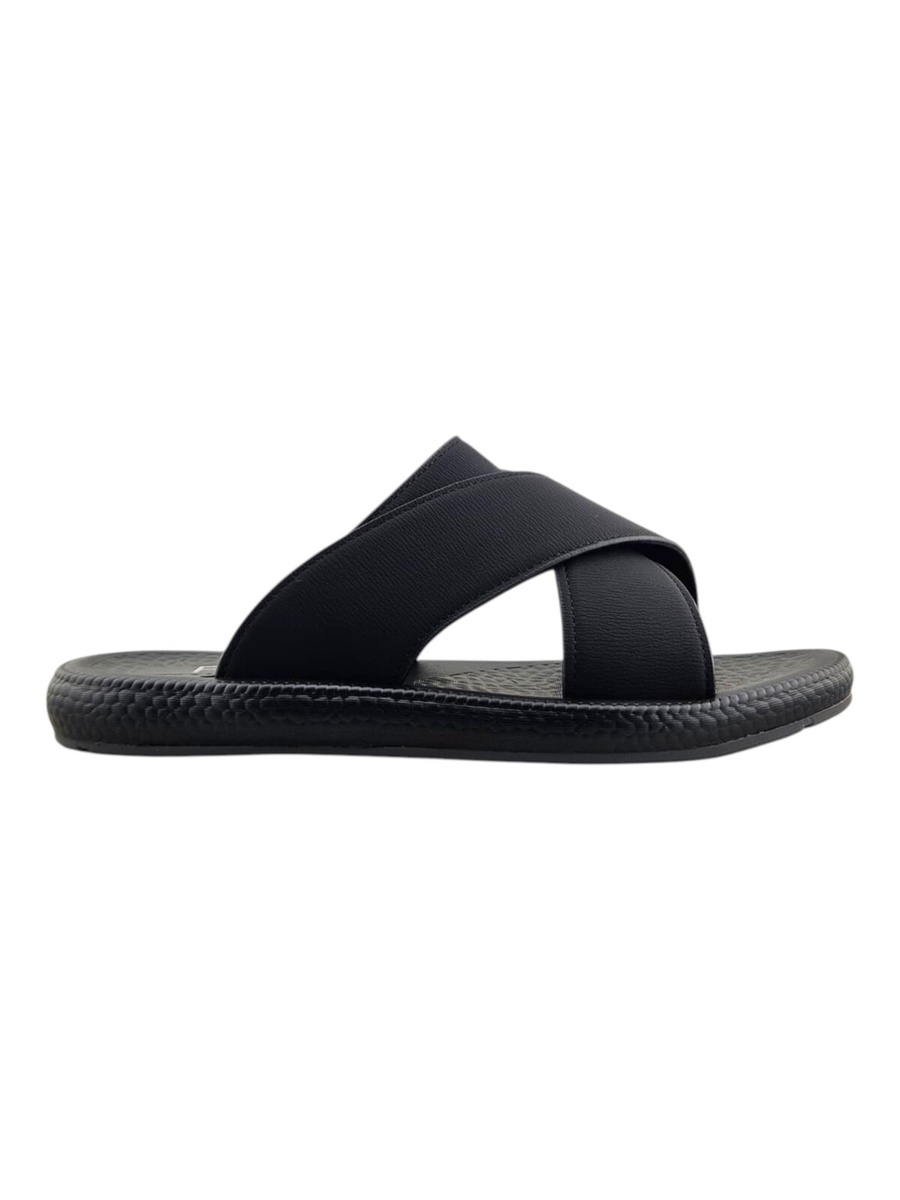 Men Black Cross-Strap Comfort Sandals