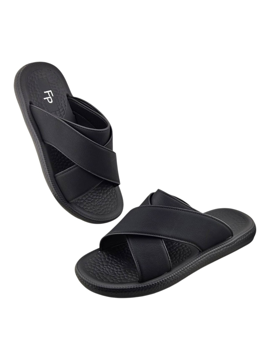 Men Black Cross-Strap Comfort Sandals