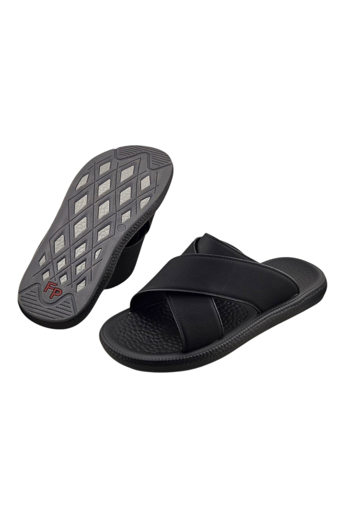 Men Black Cross-Strap Comfort Sandals