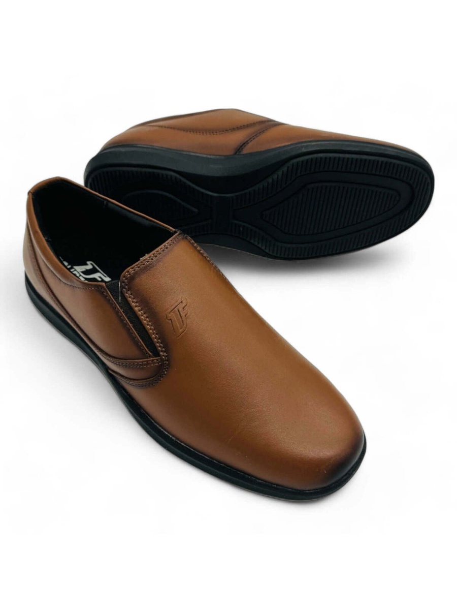 Men Tan Leather Slip-On Formal Shoes - Executive Style