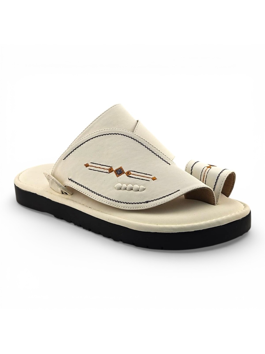 White Embroidered Men Arabic Sandals