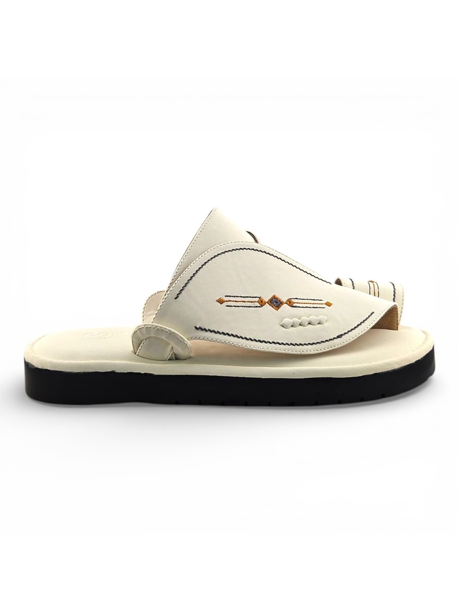 White Embroidered Men Arabic Sandals