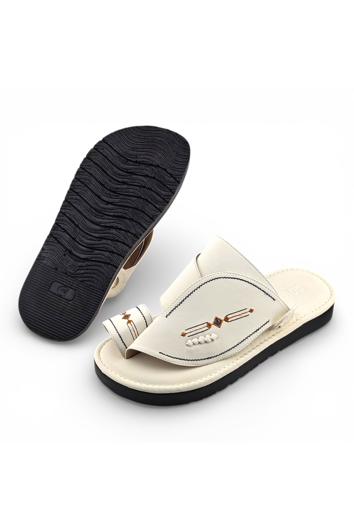 White Embroidered Men Arabic Sandals