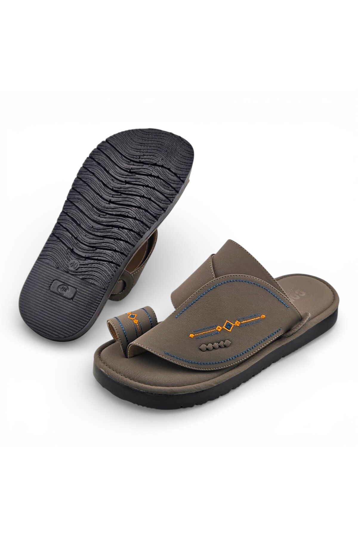 Men Khaki Arabic Sandals with Embroidered Design
