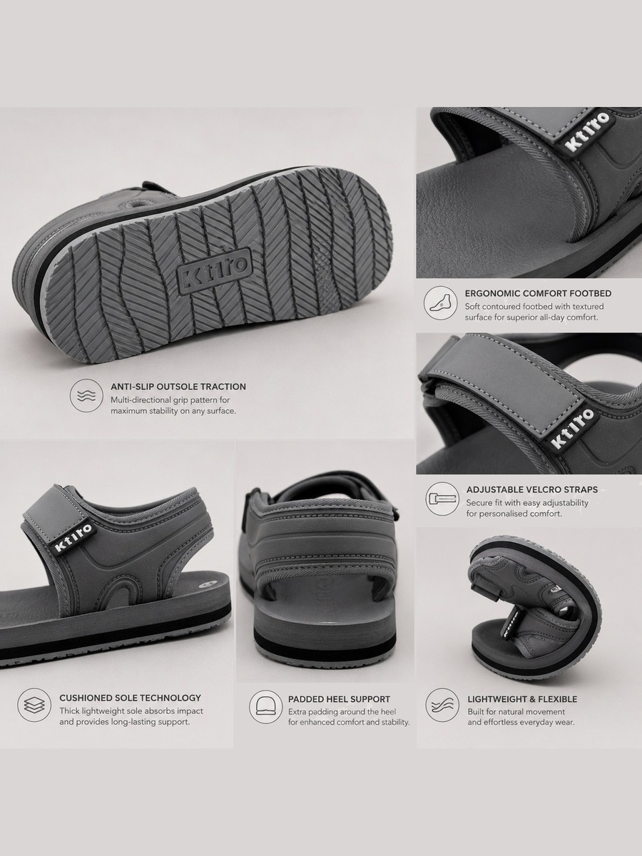 Grey Men Casual Comfort Sandals with Adjustable Straps