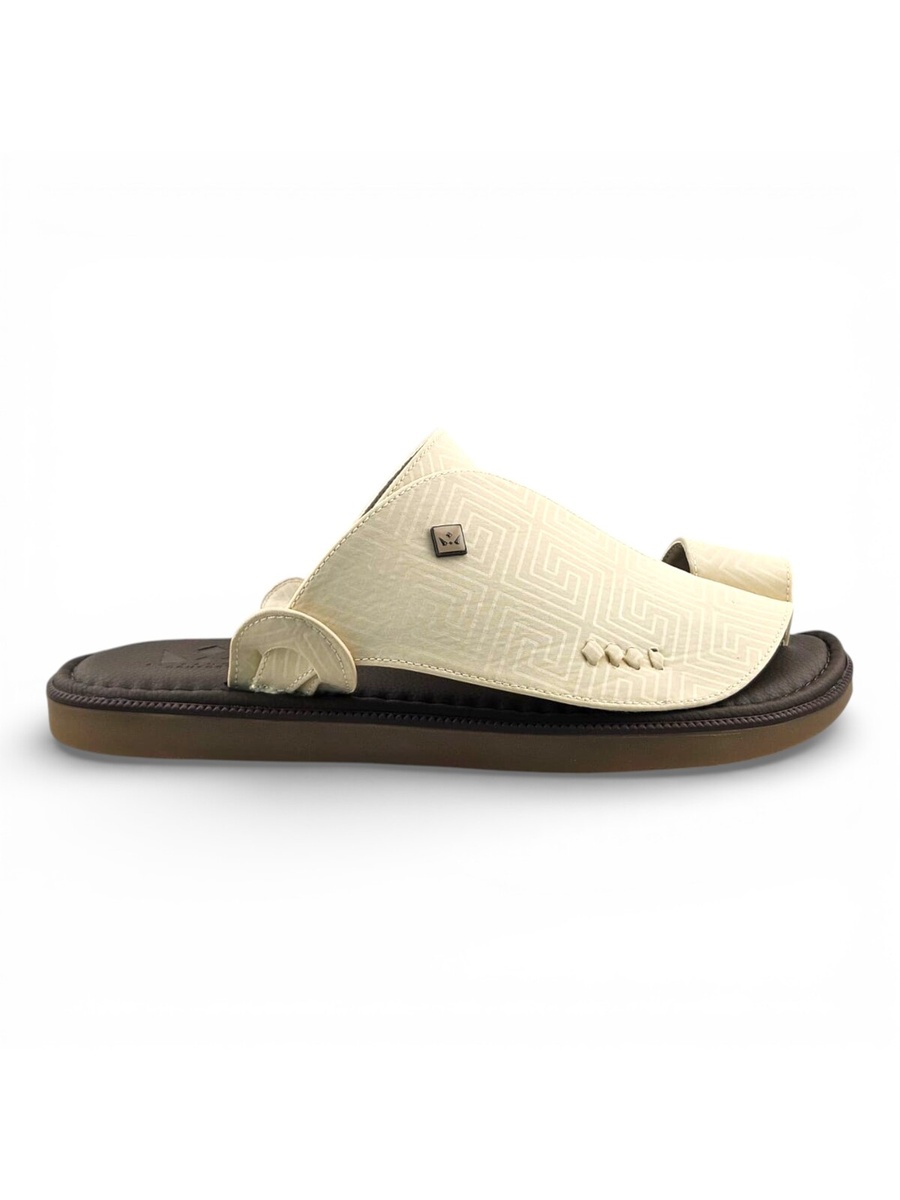 Men Beige Embossed Leather Thobe Sandals