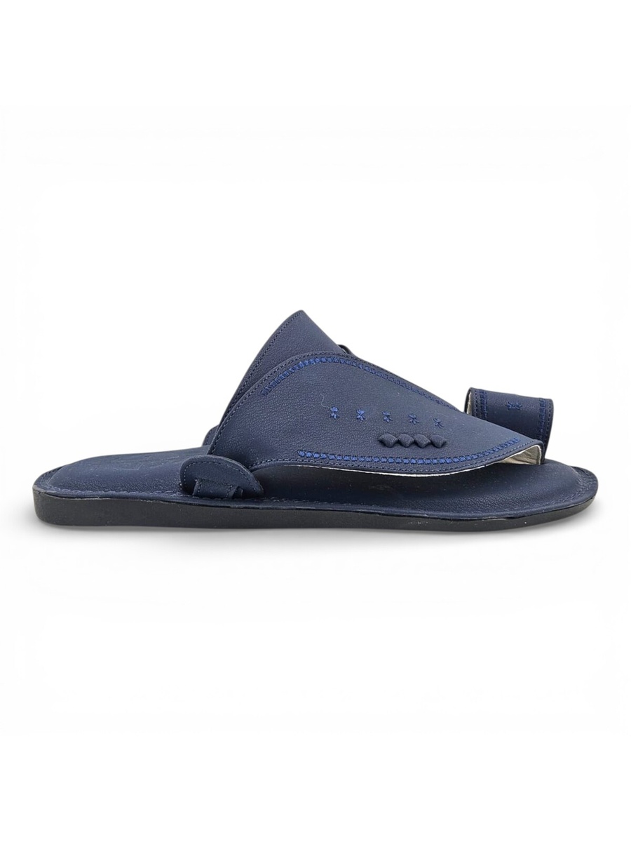 Men Blue Leather Arabic Sandals with Stitching Detail