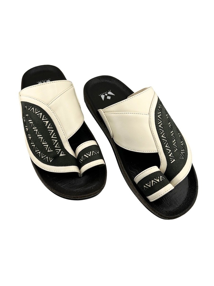 Cream Men Casual Sandals with Geometric Pattern
