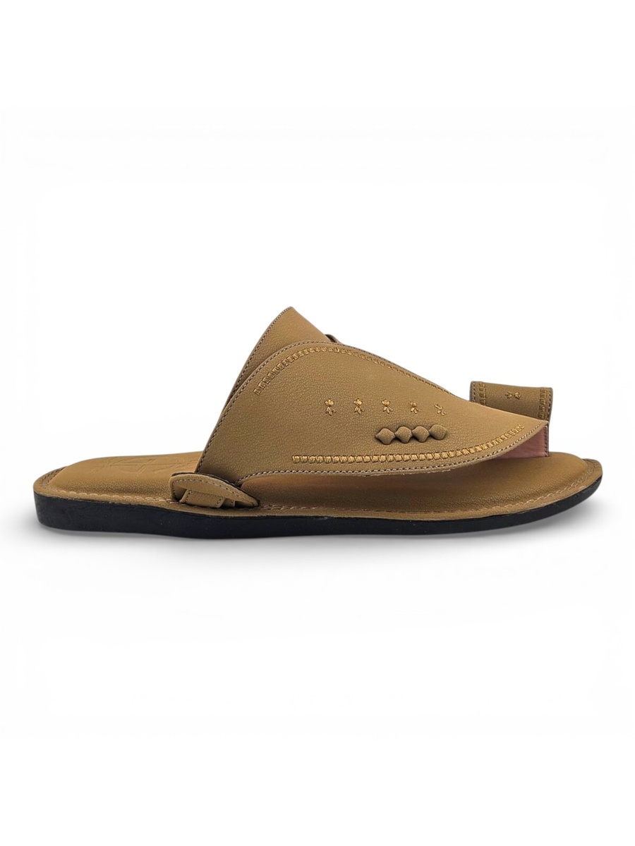 Men Beige Leather Arabic Sandals Traditional and Stylish Slip-Ons