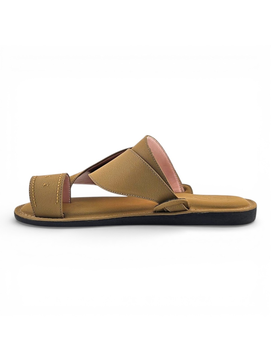 Men Beige Leather Arabic Sandals Traditional and Stylish Slip-Ons