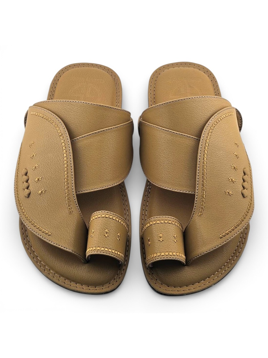 Men Beige Leather Arabic Sandals Traditional and Stylish Slip-Ons
