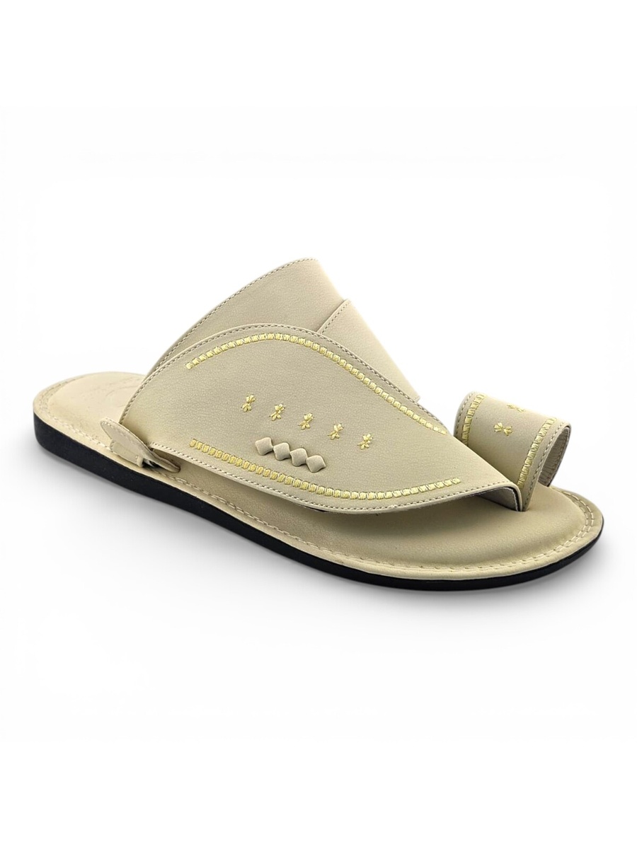 Men Cream Arabic Sandals with Gold Stitching