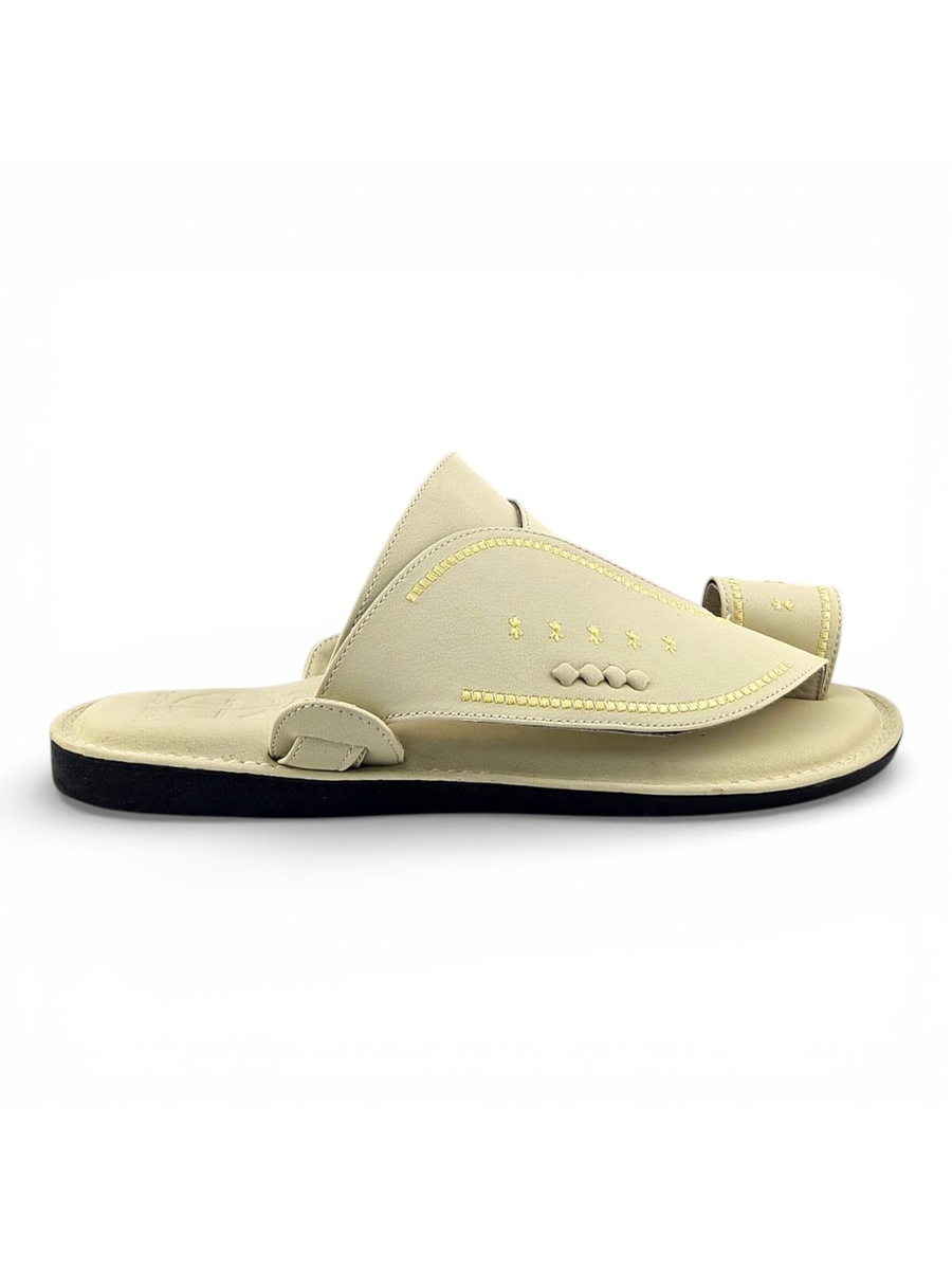 Men Cream Arabic Sandals with Gold Stitching