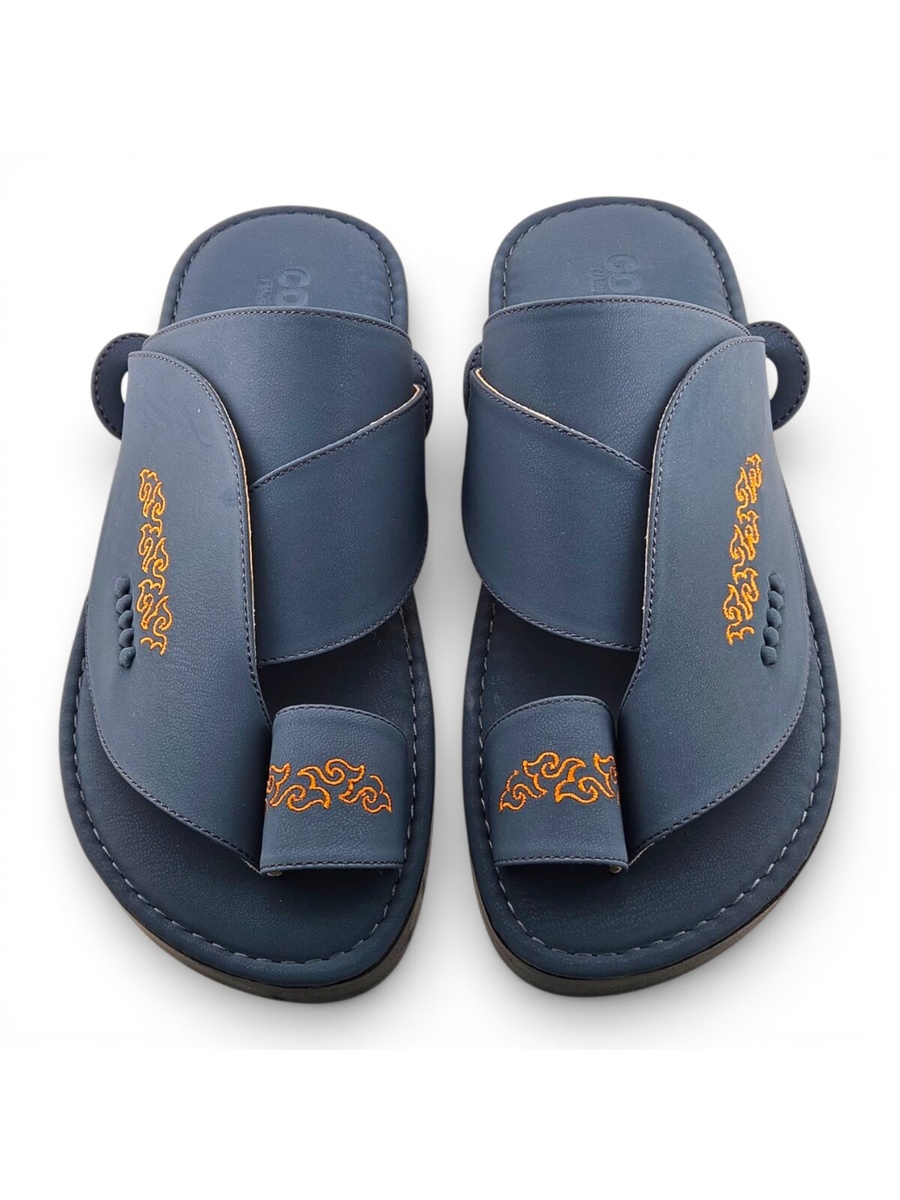 Men Blue Arabic Sandals with Embroidered Detail