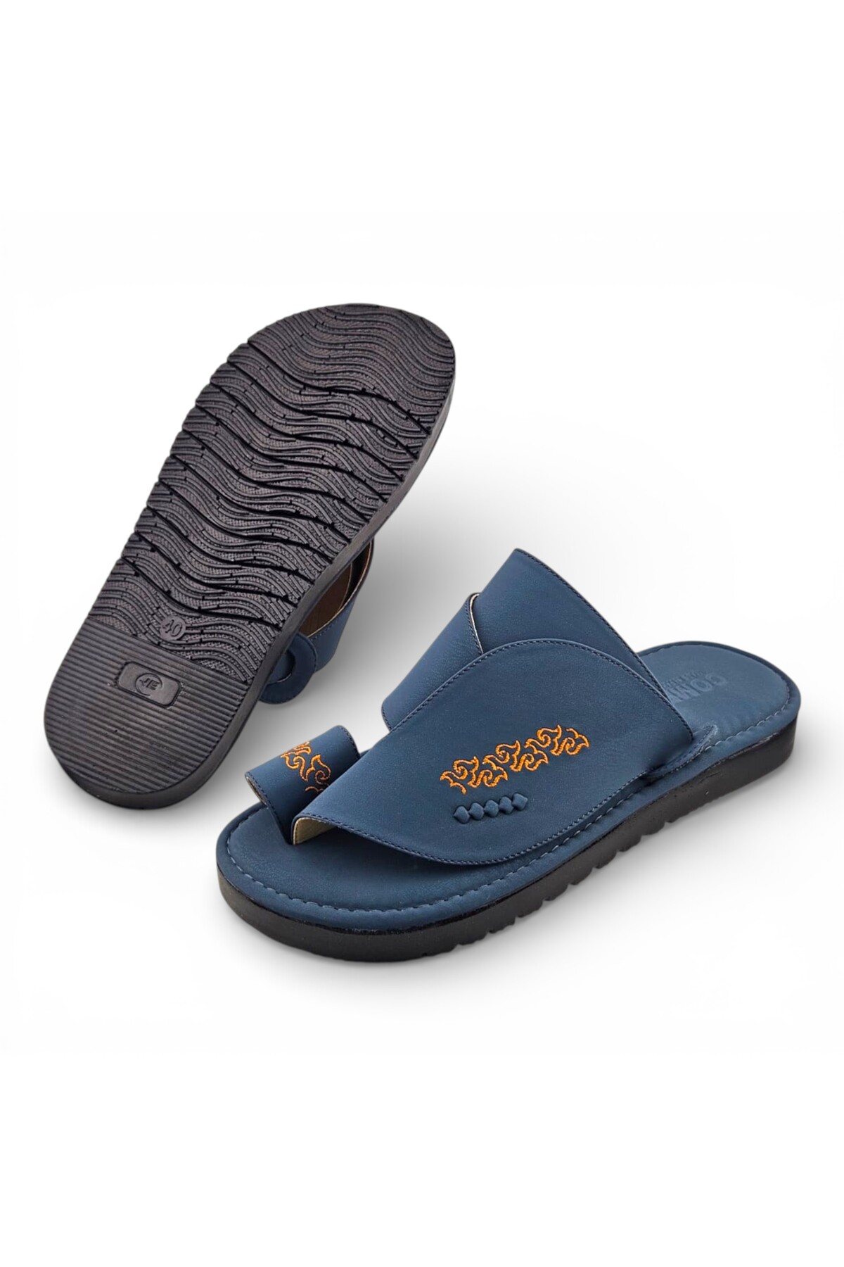 Men Blue Arabic Sandals with Embroidered Detail