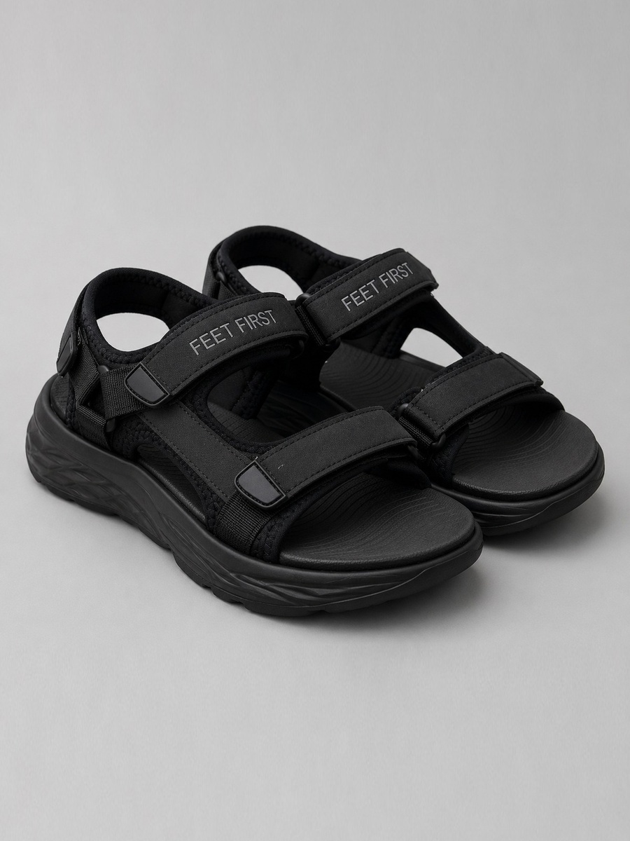 Men Black Casual Comfort Sandals - Adjustable Straps