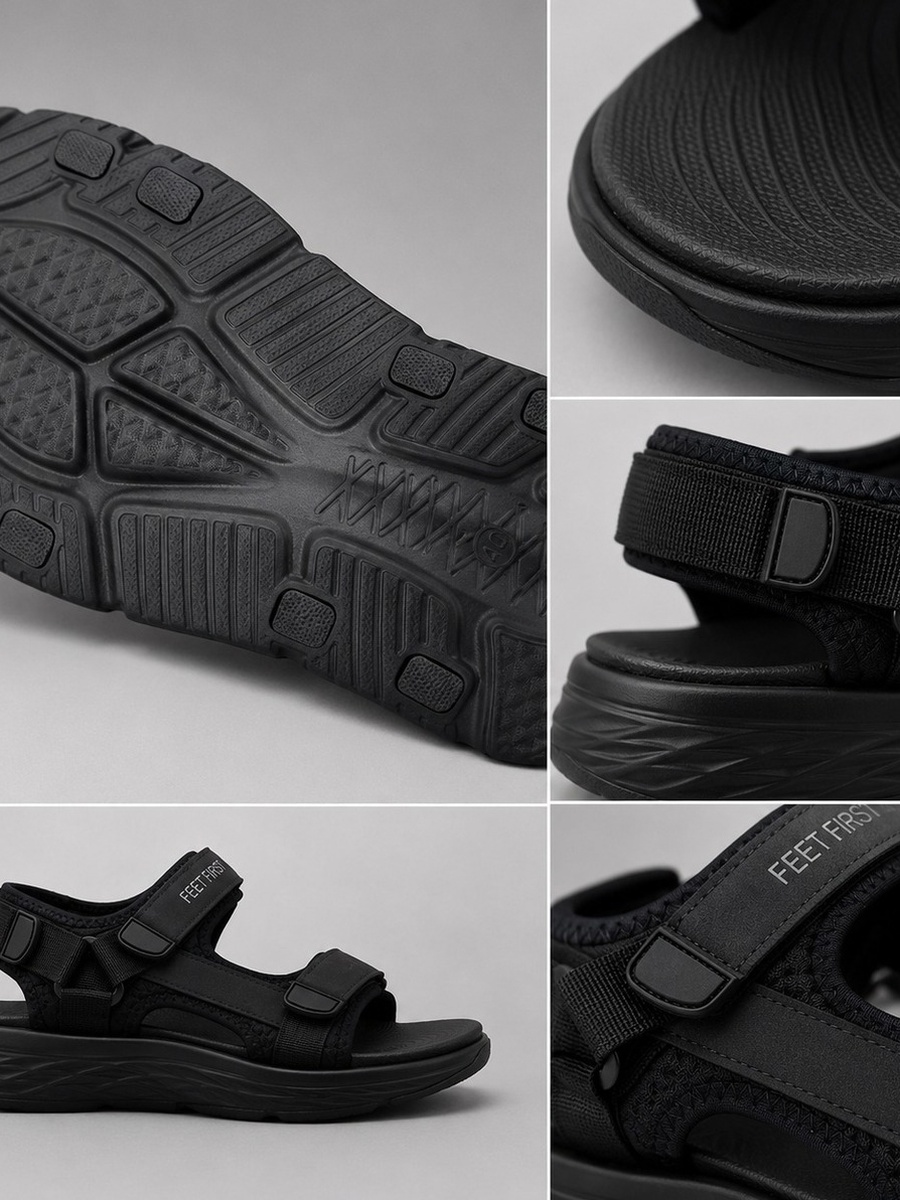 Men Black Casual Comfort Sandals - Adjustable Straps