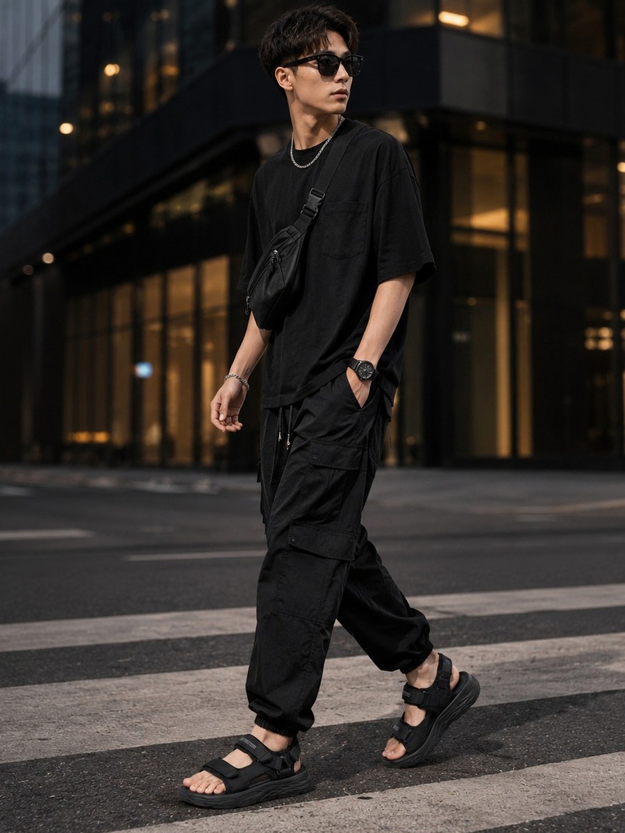 Men Black Casual Comfort Sandals - Adjustable Straps