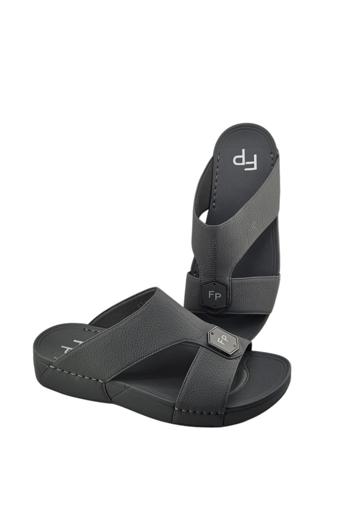 Men Grey Textured Arabic Sandals