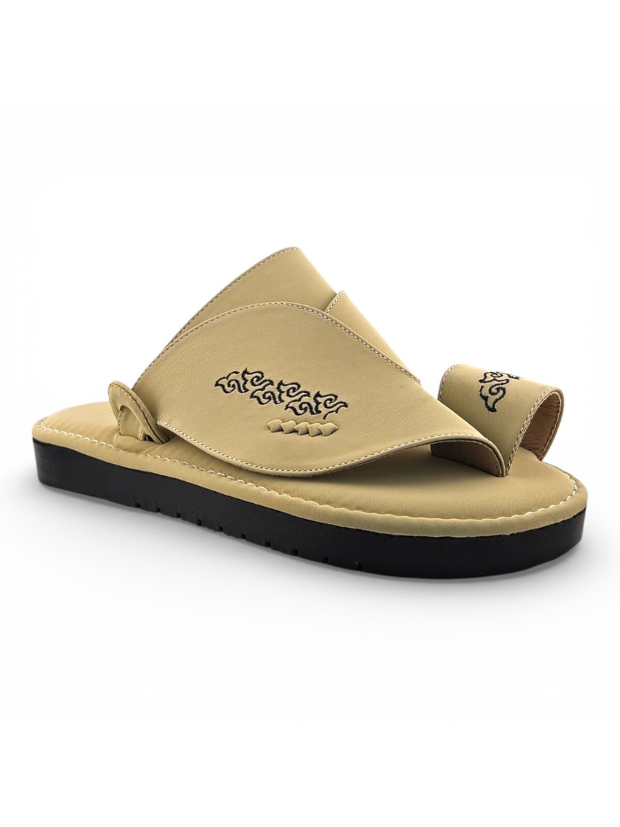 Men Cream Arabic Sandals with Embroidered Detail