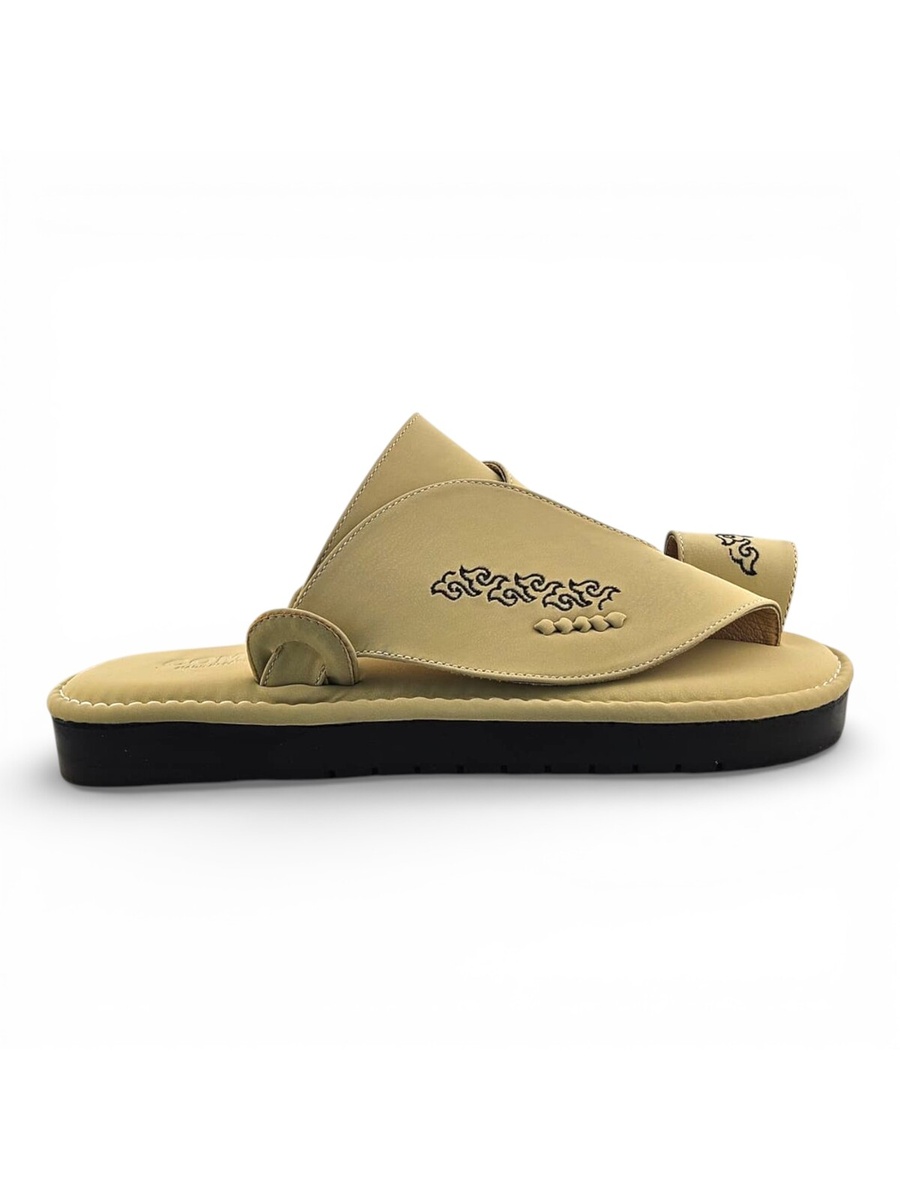 Men Cream Arabic Sandals with Embroidered Detail